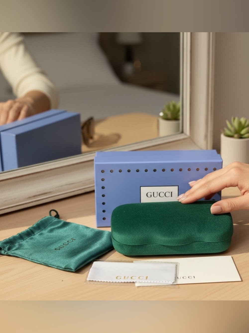 Gucci Green Velvet Sunglasses Case with Dust Cloth and pouch new
